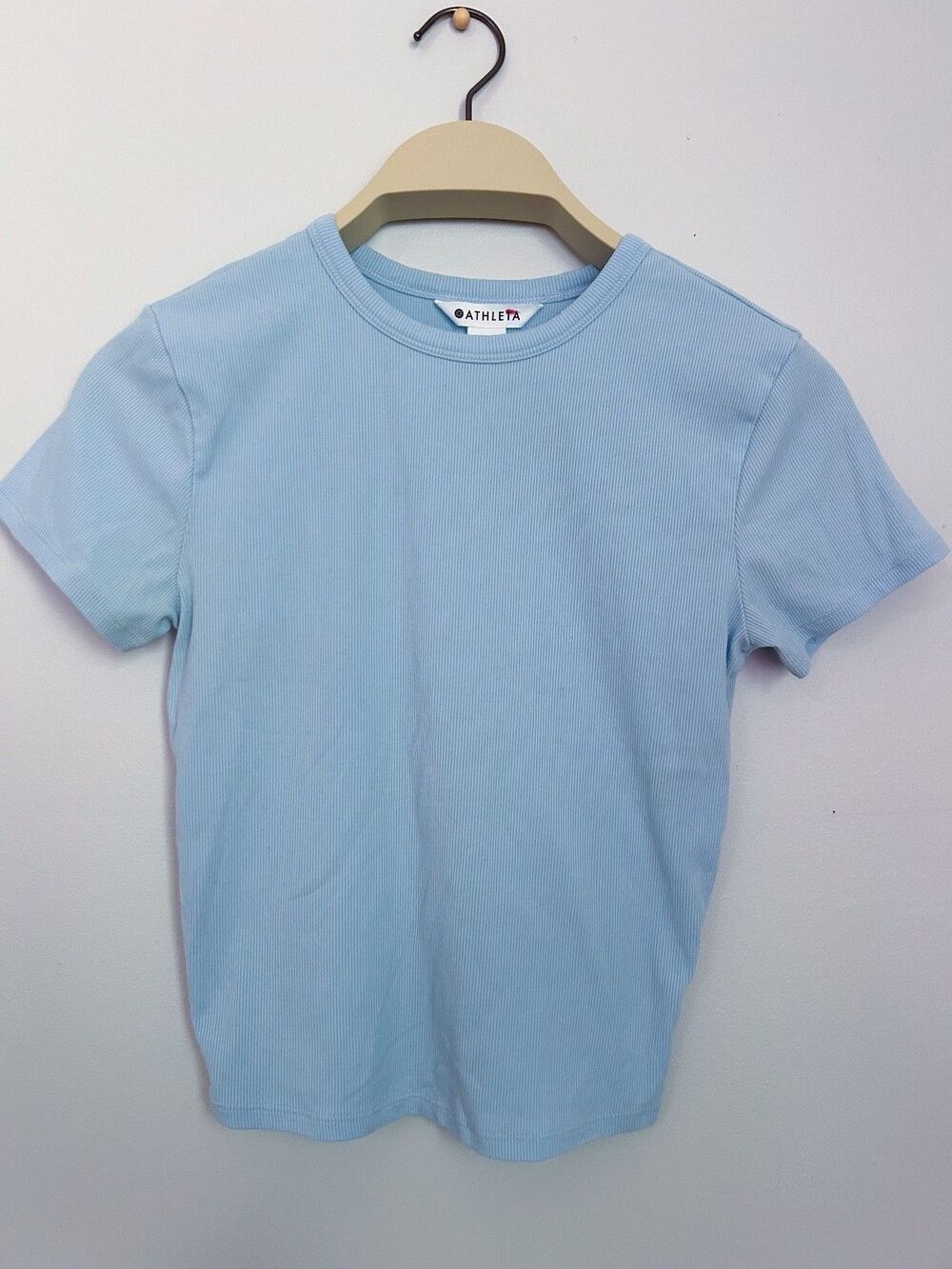 Athleta Ribbed Short Sleeve Crewneck Top Women’s XS Blue Stretch Tee Shirt